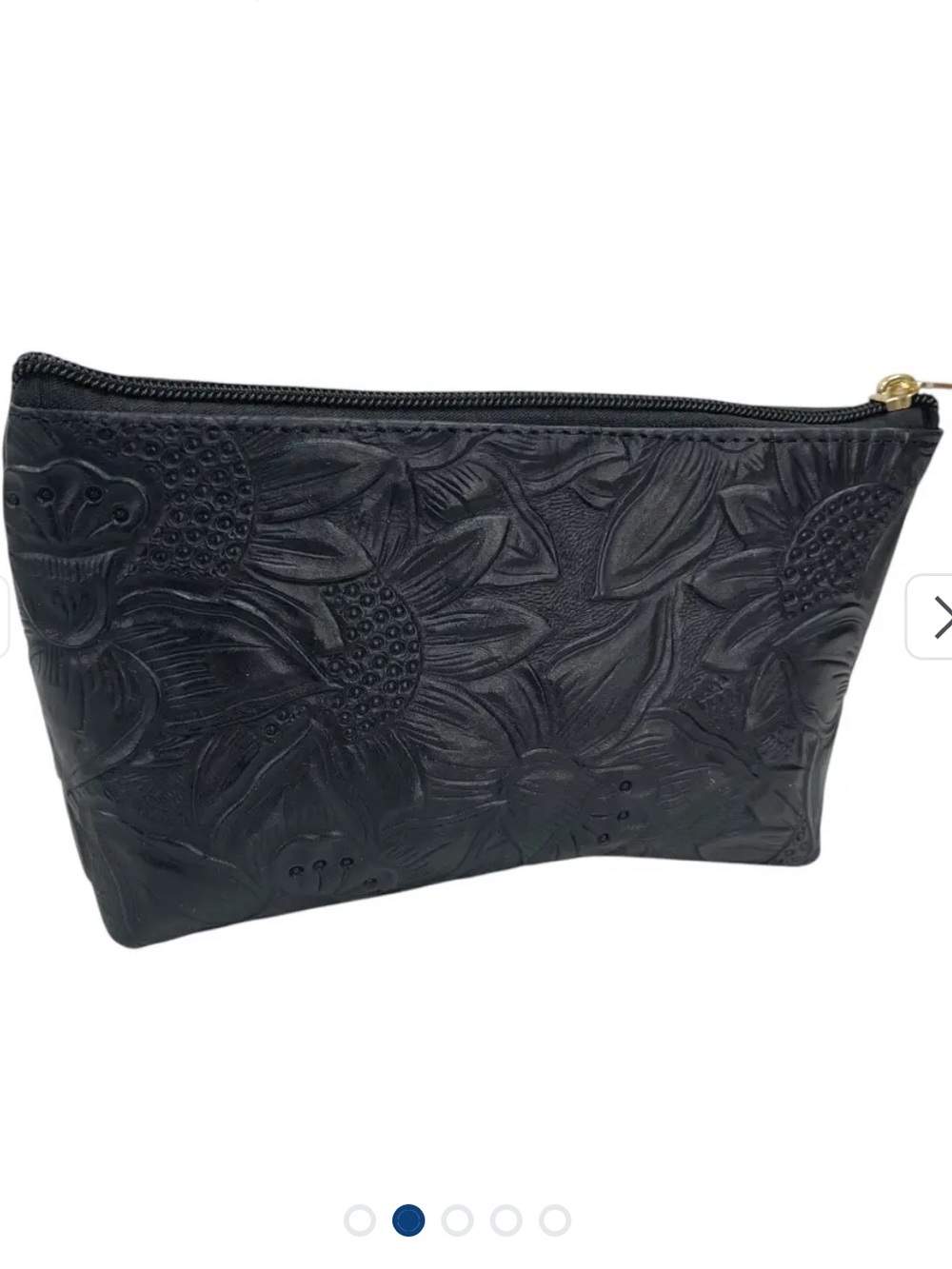 MEXICANA Leather Black Floral Handtooled Cosmetic Bag